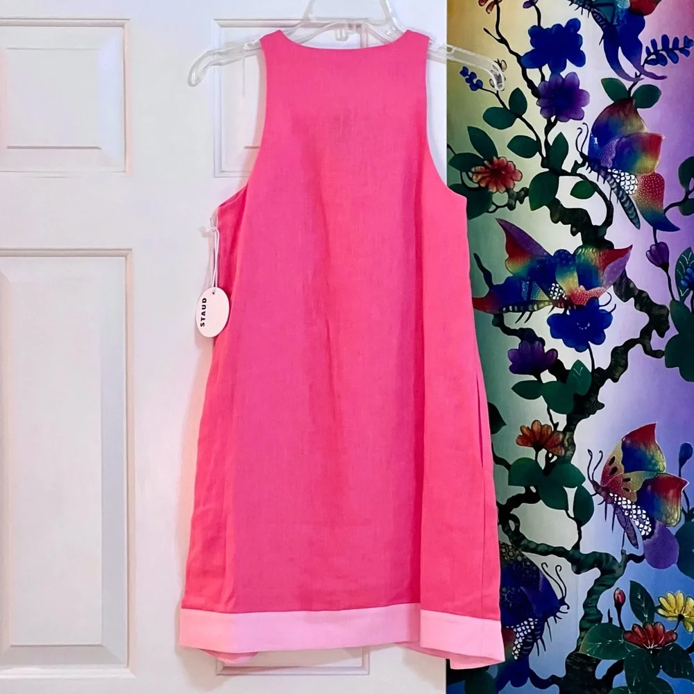🌺🎉HP🎉🌺 NWT Staud Allori Mini Dress Coral Paradise/Pearl Pink - Picture 13 of 16